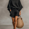 Minimalist Lace Boat Neck Blouse And Shorts Set