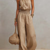 Khaki Halter-Neck Waist-Cinching Jumpsuit