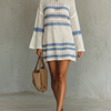Women's Vacation Style Openwork Knit Striped Mini Dress