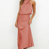 Carlina | Halter Neck Long Satin Dress