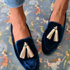 MIDNIGHT ELEGANCE LOAFERS WITH CHAMPAGNE TASSELS