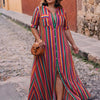 Nancy | Summer Casual Striped Printed Shirt Maxi Skirt
