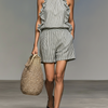 Women's Minimalist Striped Sleeveless Ruffled Blouse And Shorts Set