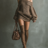Women's Brown Off-shoulder Knit Mini Dress