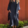 Ishael - Solid V-Neck Long Loose Fit Dress