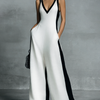 Women's Fashion Black and White Color Block Thin Strap Jumpsuit