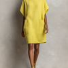 Women’s Lime Yellow Batwing Sleeve Patch Pocket Shift Dress