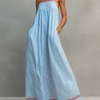 Women's Minimalist Striped Maxi Dress With Red Trim And Spaghetti Straps