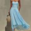 Serelina – Sky Blue Strapless Chiffon Midi Dress