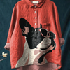 Samantha | Decorative Pattern of French Bulldog Wearing Sunglasses On Red Background Casual Shirt
