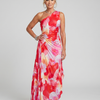 Taya | One Shoulder Pleated Bodice Midi Dress