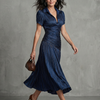 Theodora | Pleated Waistline Stripe Midi Dress