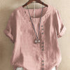 Linen | Women's Button Front Crew Neck Short Sleeve Casual Top