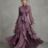 Demetria | Tie Neck Ruffle Tiered Maxi Dress