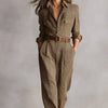 Celia | Brown Checkered Jumpsuit with Refined Details
