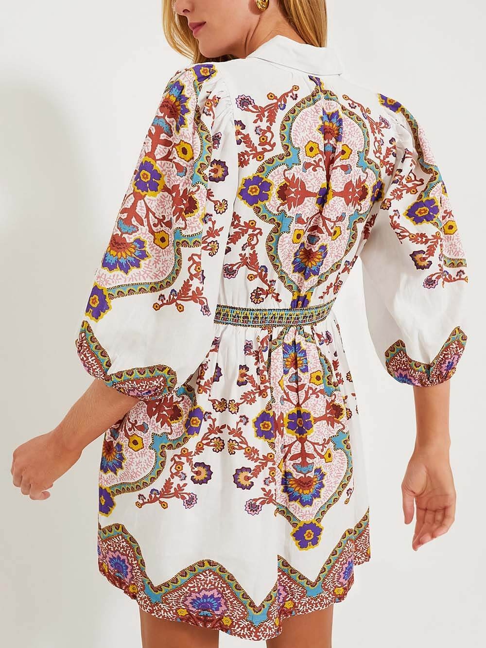 Jenny - Puff Sleeve Pocketed Shirt Mini Dress