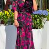 Retro V-neck trumpet sleeve printed dress