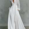 Elisa - Maxi Minimalist Dress with Patchwork, High Collar and Long Sleeves