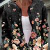 Floral Art Print Buttoned Casual Cardigan Sweater
