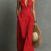 Women's Minimalist Collared Single-Breasted Sleeveless Maxi Shirt Dress