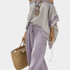 Zandrel | Elegant Off-Shoulder Top and Striped Wide-Leg Pants