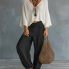 Women's Minimalist Lightweight Cape-sleeved Sweater And Harem Pants Set