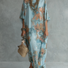 Bohemian Sky Blue Floral Print Loose Long Dress