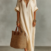 Women's Minimalist Loose-fitting Embroidered Short-sleeved Maxi Dress