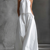 Women's Casual White Halter-neck Sleeveless Top And Skirt Set