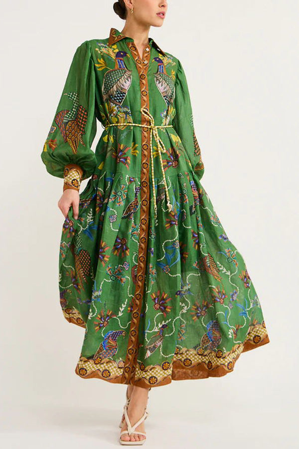 Lily - Heaven Bird Print Balloon Sleeve Dress