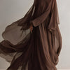Women's Rich Brown Chiffon Dress With Flowy Maxi Silhouette & Cape-like Design, Modern Elegant-Glam Style Dress