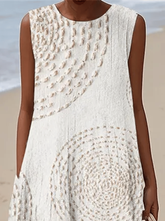 Ladies Casual Printed Round Neck Sleeveless Dress
