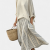 Aurcyn | Comfortable and Loose Blouse & Striped Midi Skirt