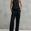 Women's Elegant Black Round-neck Sleeveless Top And Trousers Set