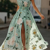 Julie | Light Green Floral Chiffon Maxi Dress with One Shoulder