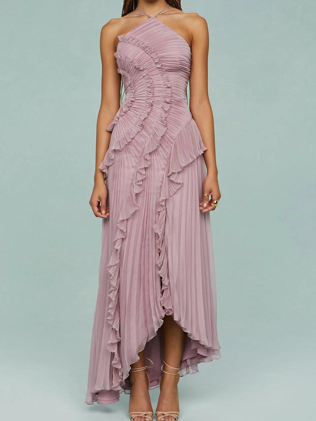 Ruth | Long Pleated Dress with Straps and Slits – Nelson & Parker New York™