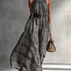 Women's Plaid High Collar Sleeveless Belted Maxi Dress