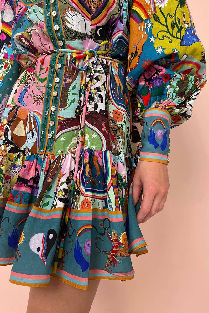 Unishe - Graffiti Evergreen Printing Mini Dress