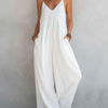 Women's Casual White Sleeveless Loose Jumpsuit