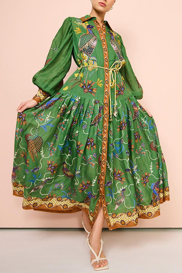 Lily - Heaven Bird Print Balloon Sleeve Dress