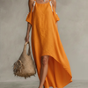 Women's Tangerine Dress With Cold Shoulder & High-Low Hem, Timeless Boho-Resort Style Dress
