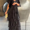Blaise - Ruffled Short Sleeves V-Neck Maxi Dress