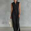 Women's Minimalist Athletic-Style Sleeveless Henley Maxi Dress
