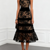Black Mesh Floral Sleeveless A-Line Midi Dress