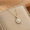 Gold and Crystal Sunflower Pendant Necklace