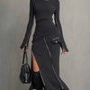 High-neck irregular zipper pocket set