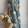 Women's Vintage Floral Pattern Art Print with Pocket Dress