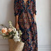 Women's Vintage Flower Art Print with Pocket Tunic Dress