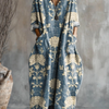 Women's Vintage Floral Pattern Art Print Pocket V-neck Cotton Dress