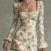 Elegant Vintage-style Rose Print Velvet Mini Dress